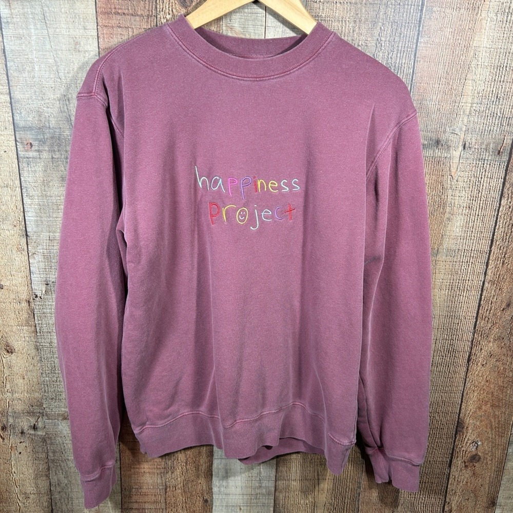 Happiness Project Cozy Embroidered Sweatshirt Small Mental Health Positive Vibe